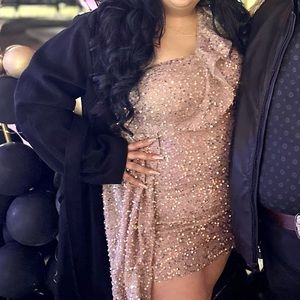 One Shoulder Ruffle Trim Sequin Dress